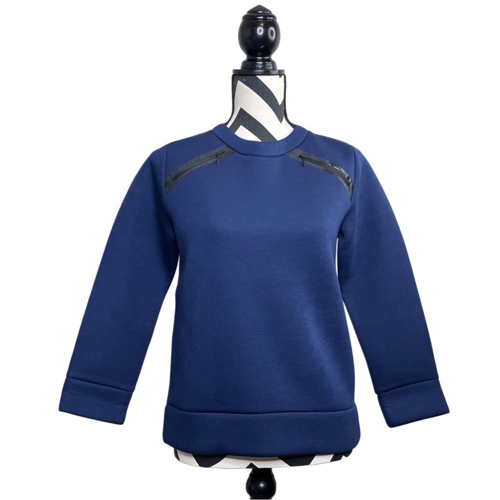 Kate Spade Saturday Neoprene Scuba Navy Blue Sz XS Double Zip Crewneck Sweater